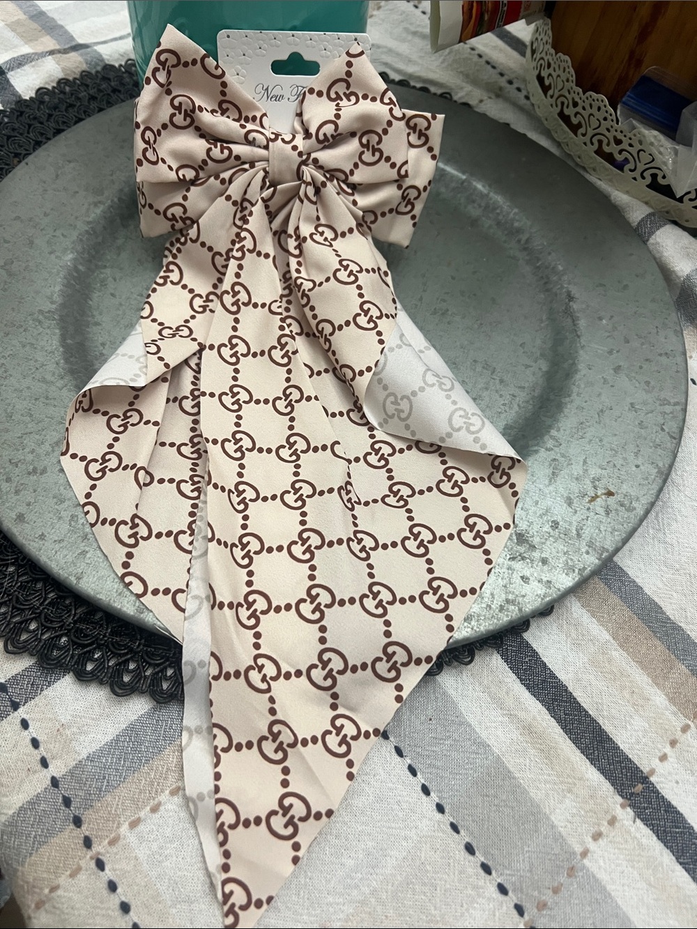 Beige & Brown Bow Scarf Hair Accessory